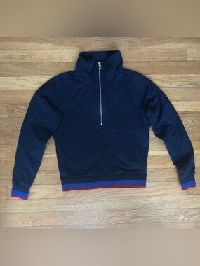 J Crew Quarter Zip 100% Cotton Sweatshirt with Red Blue Trim XXS